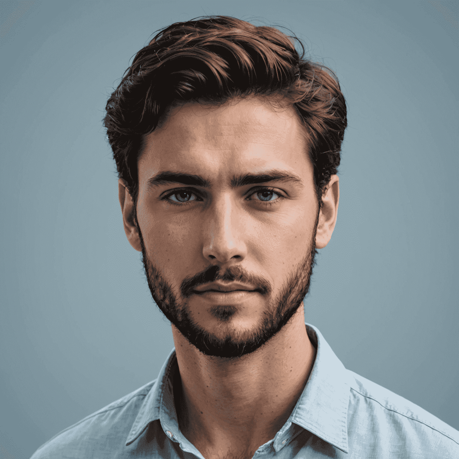 Portrait of Martin Horvath, a young man with dark hair and a beard, wearing a light blue shirt